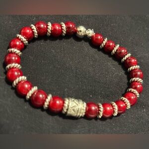Elegant handmade Red and Silver Beaded Bracelet